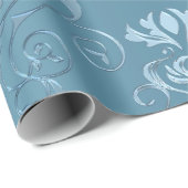 Papier Cadeau Damassé florale de bleus layette (Coin rond)