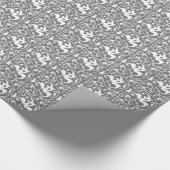 Papier Cadeau Damassé florale d'Ikat - gris/gris et blanc (Coin)
