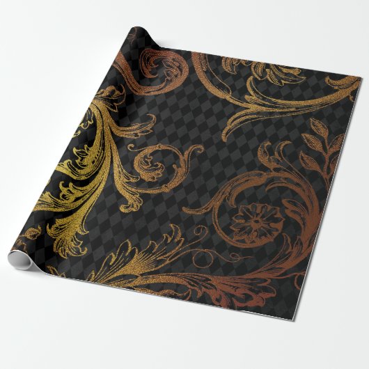 Papier Cadeau Damassé Grunge Vintage (Déroulé)