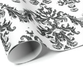 Papier cadeau damassé noir blanc Noir (Coin rond)