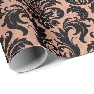 Papier Cadeau Damassé noire grise d'en cuivre rose maigre