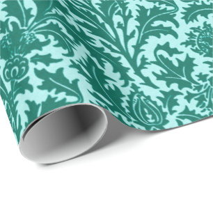 Papier Cadeau Damassé, turquoise et Aqua de chardon de William