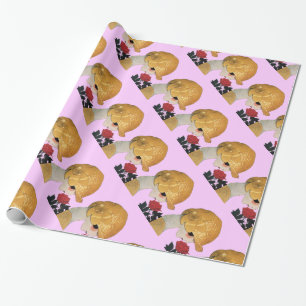 Papier Cadeau DAME À LA ROSE ROUGE / Beauté Mode ,Lilas