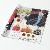 PAPIER CADEAU DAME AU PHÉNIX, MODE DE BEAUTÉ ART DÉCO COSTUME (Déroulé)