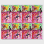 Papier Cadeau DAME AVEC CHAT NOIR ET MASK Masquerade Nuit (Plat)