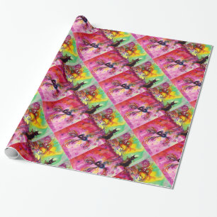 Papier Cadeau DAME AVEC CHAT NOIR / Mascarade vénitienne