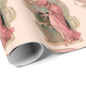 PAPIER CADEAU DAME DE LA LUNE AVEC FLEURS EN ROSE (Coin rond)