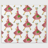 Papier Cadeau dame vintage de Noël (Plat)