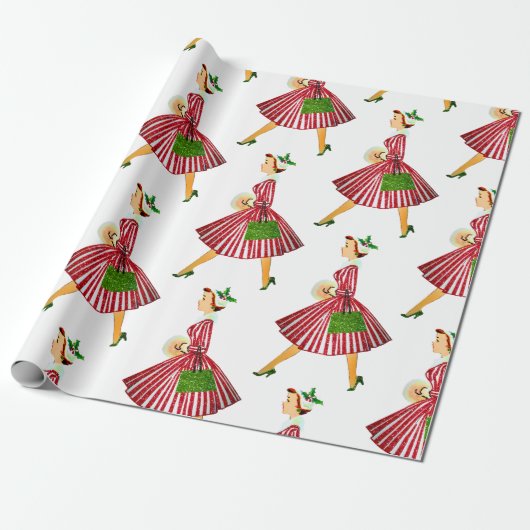 Papier Cadeau dame vintage de Noël (Déroulé)