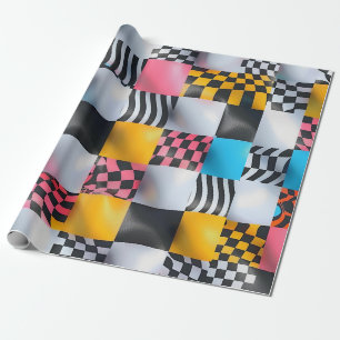 Papier Cadeau Damier 3D vibrant – Pop rétro ludique