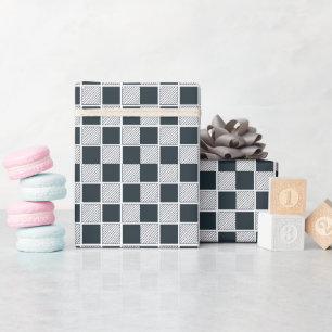 Papier Cadeau Damier à carreaux bleu marine noir et blanc