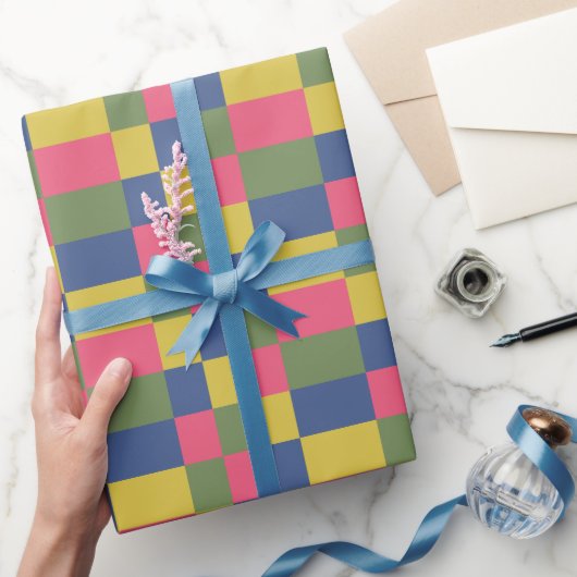 Papier Cadeau Damier Bleu Rose Jaune Vert (Cadeaux)