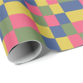 Papier Cadeau Damier Bleu Rose Jaune Vert (Coin rond)