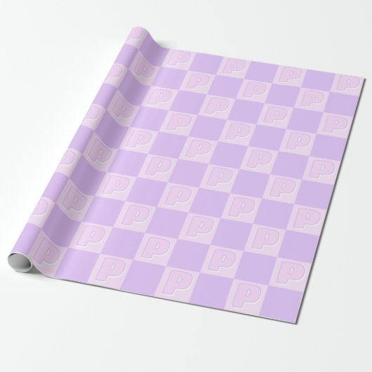 Papier Cadeau Damier Initial Monogramme Violet Tendance (Déroulé)