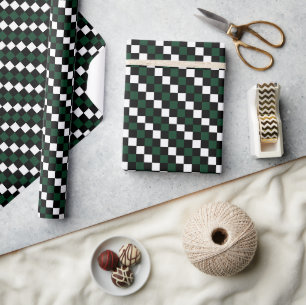 Papier Cadeau Damier noir blanc vert à carreaux damier