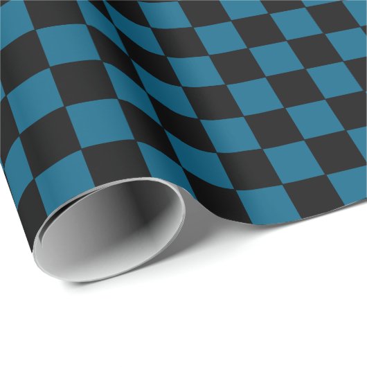 Papier Cadeau Damier Océan bleu et Noir (Coin rond)