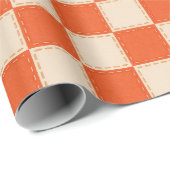Papier Cadeau Damier Orange Rétro (Coin rond)