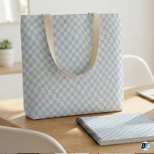 Papier Cadeau Damier Rétro Ondulé Pastel Vert Menthe Lavande