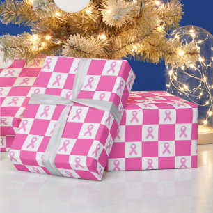 Papier Cadeau Damier Ruban Rose – Sensibilisation au Cancer du S