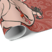 Papier Cadeau Dancing Pig Antique Cute Danseuse (Coin rond)