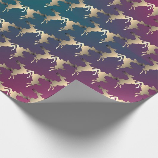 Papier Cadeau Dancing Reindeer Turquoise Fuschia Smoke Gradient (Coin)
