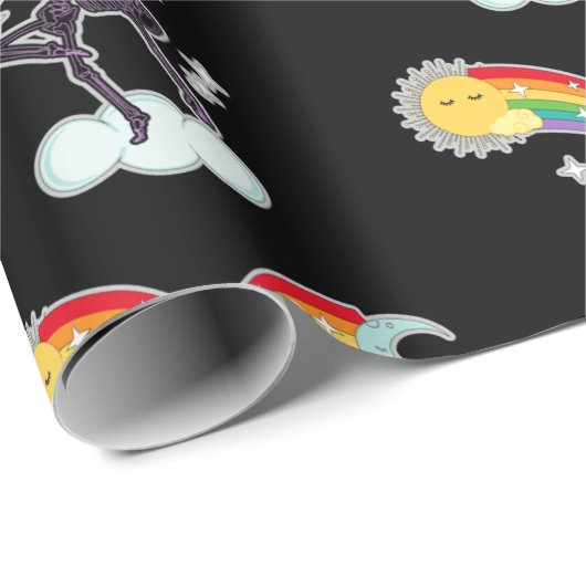 Papier Cadeau Dancing Skeleton Wrapper Paper "Rainbow Dancer" (Coin rond)
