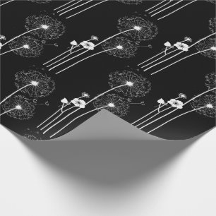 Papier Cadeau Dandelions blancs sur noir