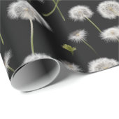 Papier Cadeau Dandelions Fluffés Sur Noir (Coin rond)