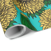 Papier Cadeau Dandelions sur turquoise (Coin rond)