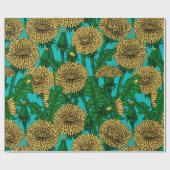 Papier Cadeau Dandelions sur turquoise (Plat)