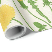 Papier Cadeau Dandelions, vert, jaune et blanc (Coin rond)