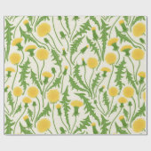 Papier Cadeau Dandelions, vert, jaune et blanc (Plat)