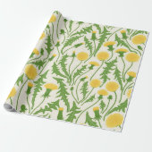 Papier Cadeau Dandelions, vert, jaune et blanc (Déroulé)