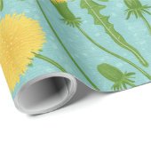 Papier Cadeau Dandelions, vert, jaune et bleu (Coin rond)