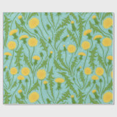 Papier Cadeau Dandelions, vert, jaune et bleu (Plat)