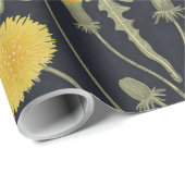 Papier Cadeau Dandelions, vert, jaune et noir (Coin rond)