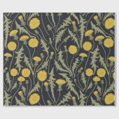 Papier Cadeau Dandelions, vert, jaune et noir (Plat)