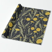 Papier Cadeau Dandelions, vert, jaune et noir (Déroulé)