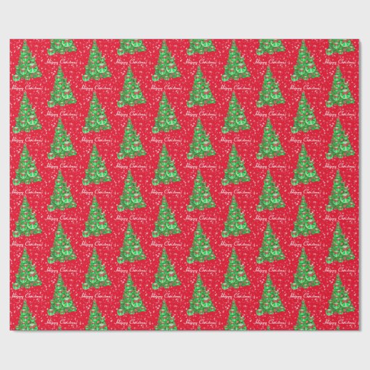 Papier Cadeau Dandie Dinmont Terrier Chien de Noël Arbre rouge (Plat)