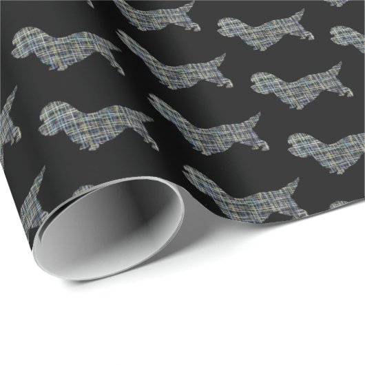 Papier Cadeau Dandie Dinmont Terrier Chien Silhouette Y&B Noir (Coin rond)