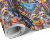 Papier Cadeau Dandie Dinmont Terrier Trick-or-Treating Halloween (Coin rond)