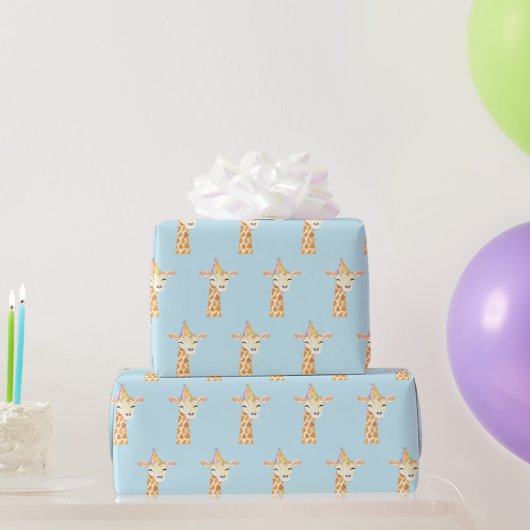 Papier cadeau d'anniversaire Giraffe bleue (Cadeaux de fête)