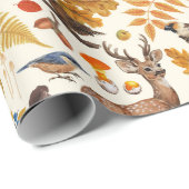 Papier Cadeau Dans les bois / Cerf d'automne sur le blanc (Coin rond)