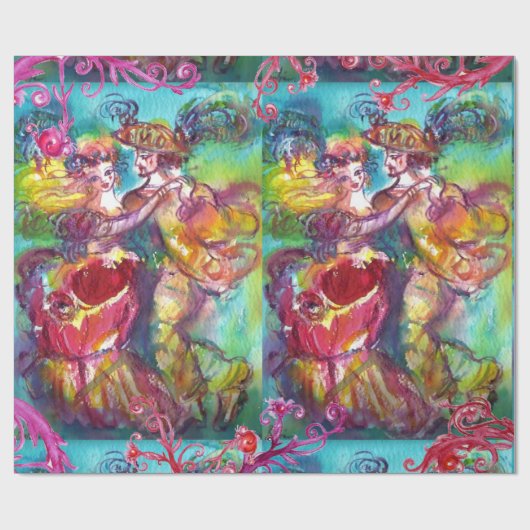 PAPIER CADEAU DANSE CARNAVALE, ROUGE PURRAL SWIRS (Plat)