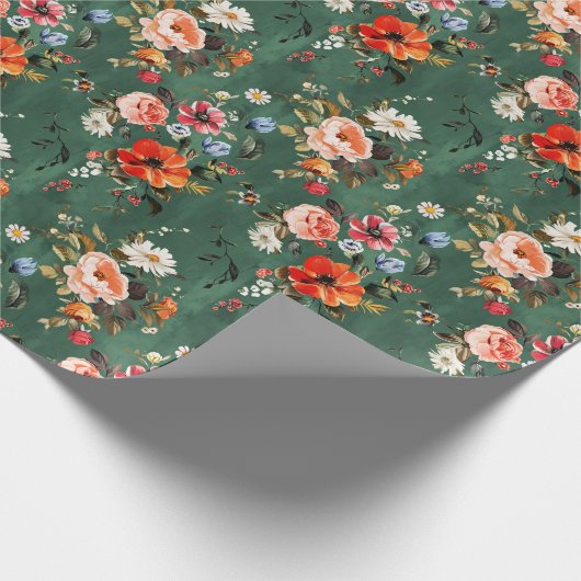 Papier Cadeau Danse florale sur vert (Coin)