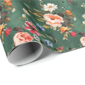 Papier Cadeau Danse florale sur vert (Coin rond)