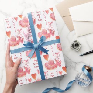 Papier Cadeau Danse rose Tutu et Chaussons de ballet Anniversair