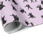 Papier Cadeau Danseurs de salle de bal, noirs sur le rose (Coin rond)