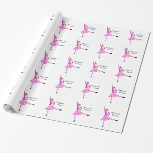 Papier Cadeau Danseuse Écossaise des Highlands Rose (Déroulé)