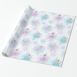 Papier Cadeau Danseuses en tutu bleu et rose girly et arrière-pl